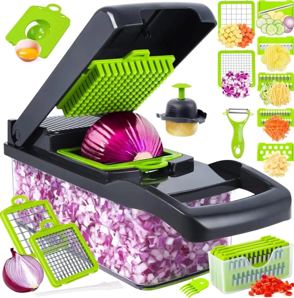 AIGLE nova Picadora de Verduras 16 en 1 Pro Series | Cortador de Cebolla con Recipiente, Rallador y Rebanador de Frutas y Vegetales para Cocina