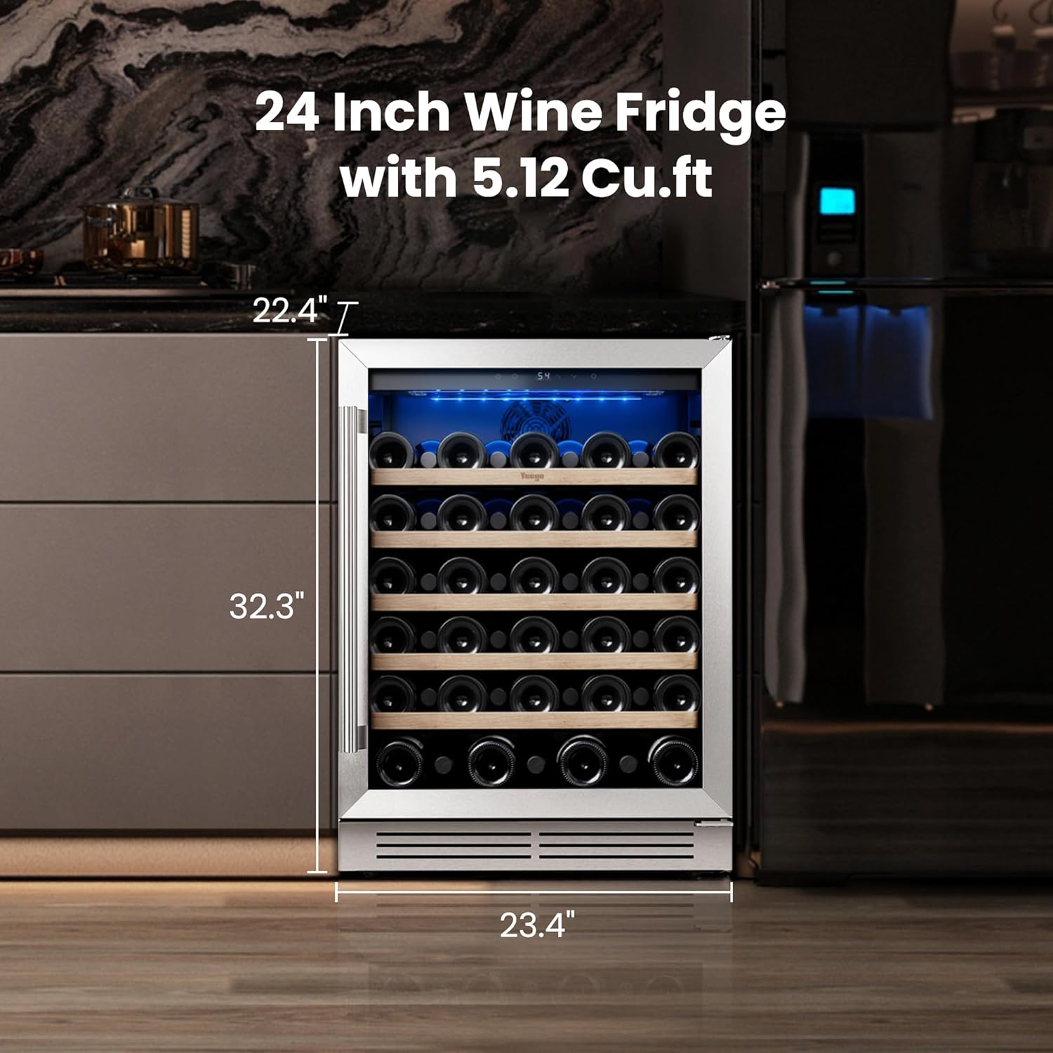 Nevera para vinos Yeego - Nevera para vinos de 24 pulgadas con capacidad para 47 botellas