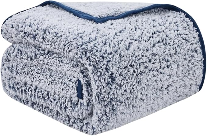 EMME - Mantas de forro polar suave de felpa Sherpa para sofá, acogedora manta de cama (azul marino, 274 cm x 229 cm)
