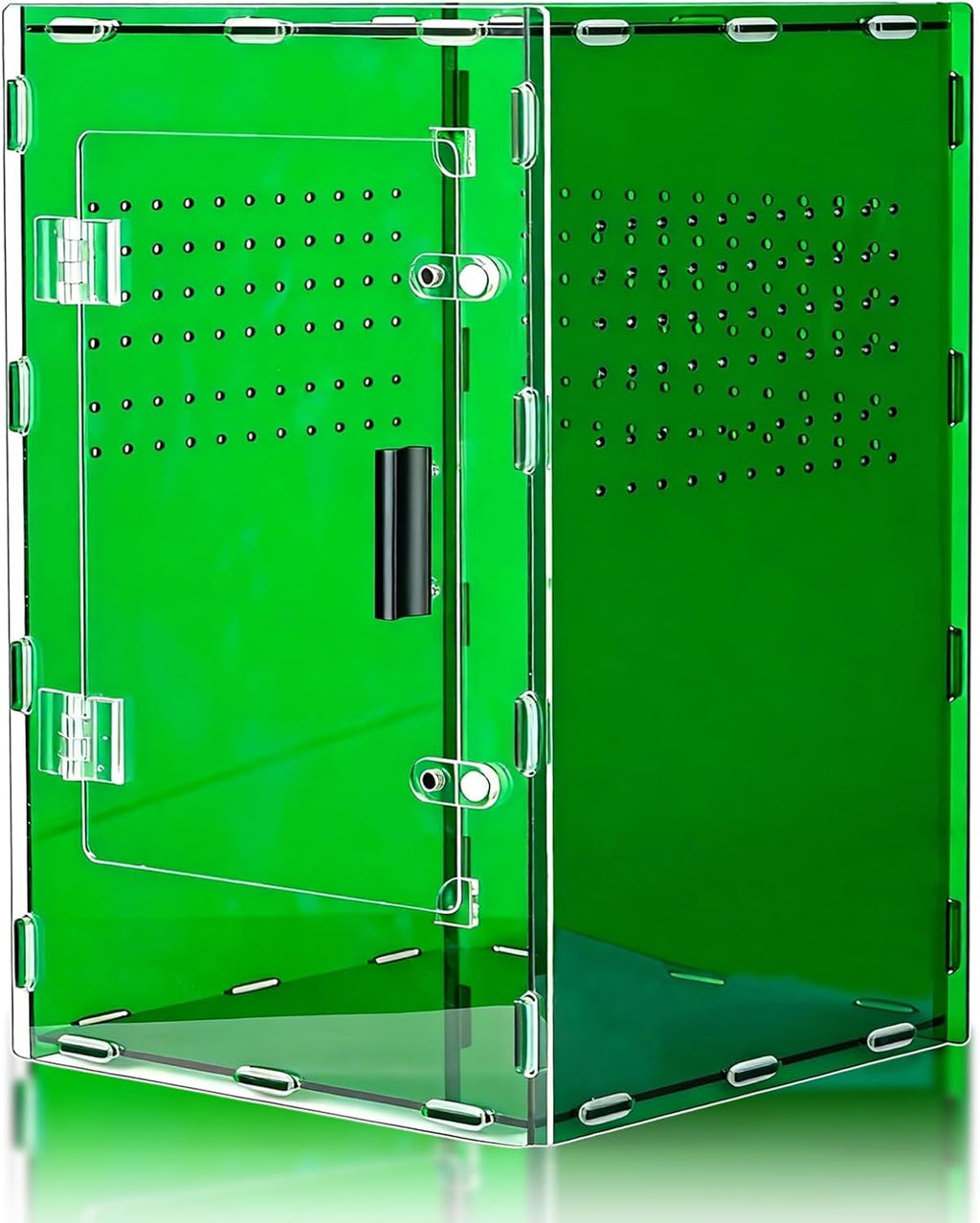 Terrario acrílico de 8x8x12 para reptiles (nuevo, caja abierta): recinto verde oscuro estilo cyberpunk inspirado en la selva tropical de Nueva Caledonia para lagartos, arañas y pequeños reptiles.