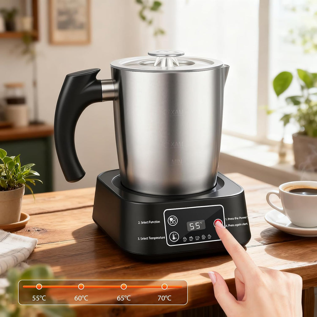Espumador de leche eléctrico - Espumador de leche 5 en 1 con recipiente de acero inoxidable de 500 ml, recipiente de leche extraíble y apto para lavavajillas, control de temperatura, para leche caliente y fría, capuchino y latte.