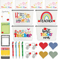 Paquete de 24 artículos de regalo para maestras, ideal para mujeres, con notas adhesivas, marcapáginas, llavero, neceseres, bolígrafos, tarjeta de agradecimiento, regalo motivacional para maestras, ideal para graduaciones escolares y material de oficina.