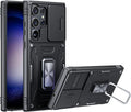 Funda antigolpes ANGELAS para Samsung Galaxy S23 Ultra - Parachoques de silicona TPU con protección anticaídas, cubierta deslizante para la cámara y soporte giratorio de anillo, 6.8 pulgadas, azul