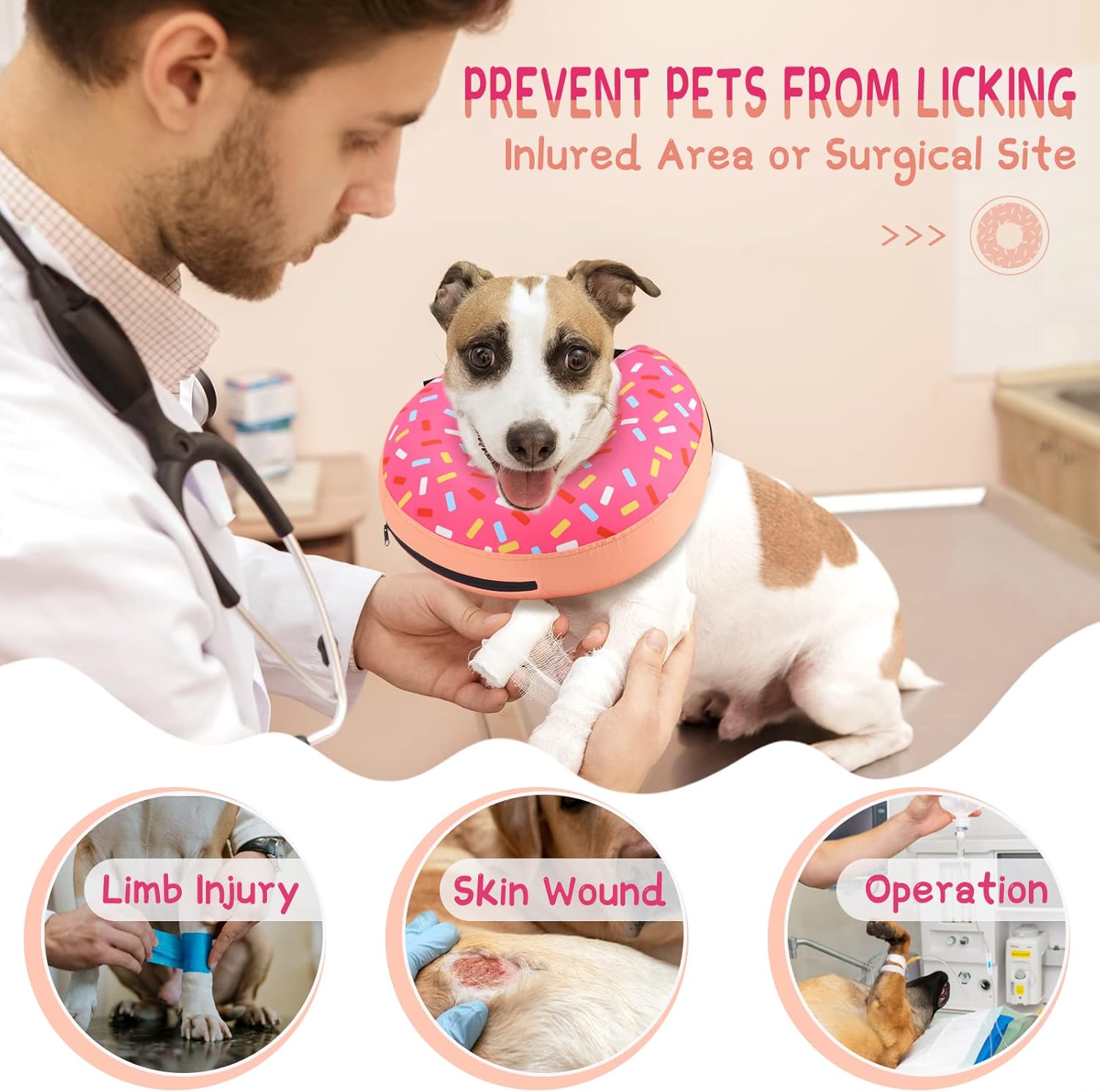Collar de dona para perro, alternativa a los conos tradicionales o suaves para perros, cono inflable poscirugía para perros pequeños (rosa)