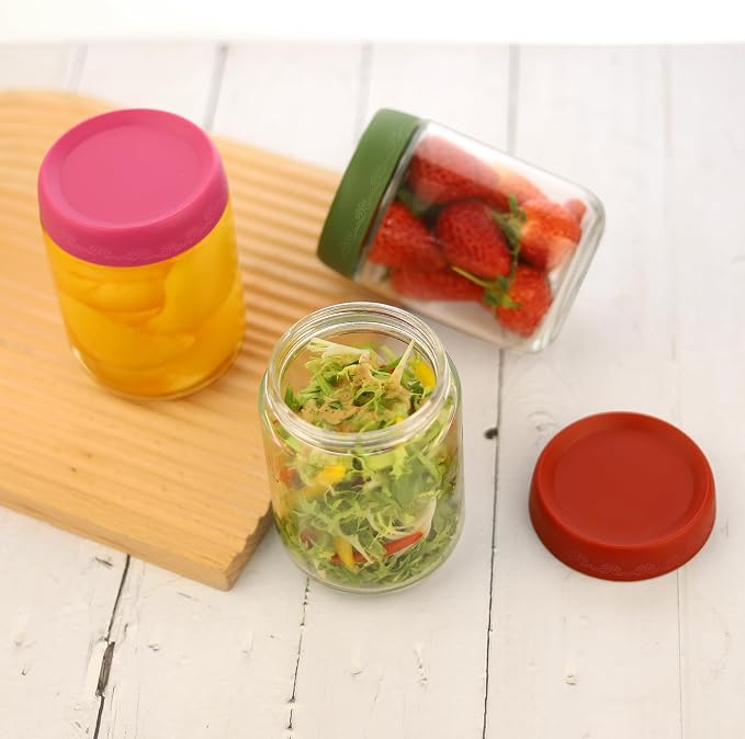 Tarros de vidrio herméticos de 473 ml (16 oz) con tapa, reutilizables, de boca ancha, ideales para guardar avena, ensaladas, especias, azúcar, yogur o pudín (paquete de 4 unidades multicolor).