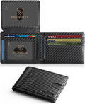 Cartera RUNBOX para hombre - Delgada, de piel RFID, plegable, con 2 ventanas para identificación y caja de regalo. Accesorios para hombre.