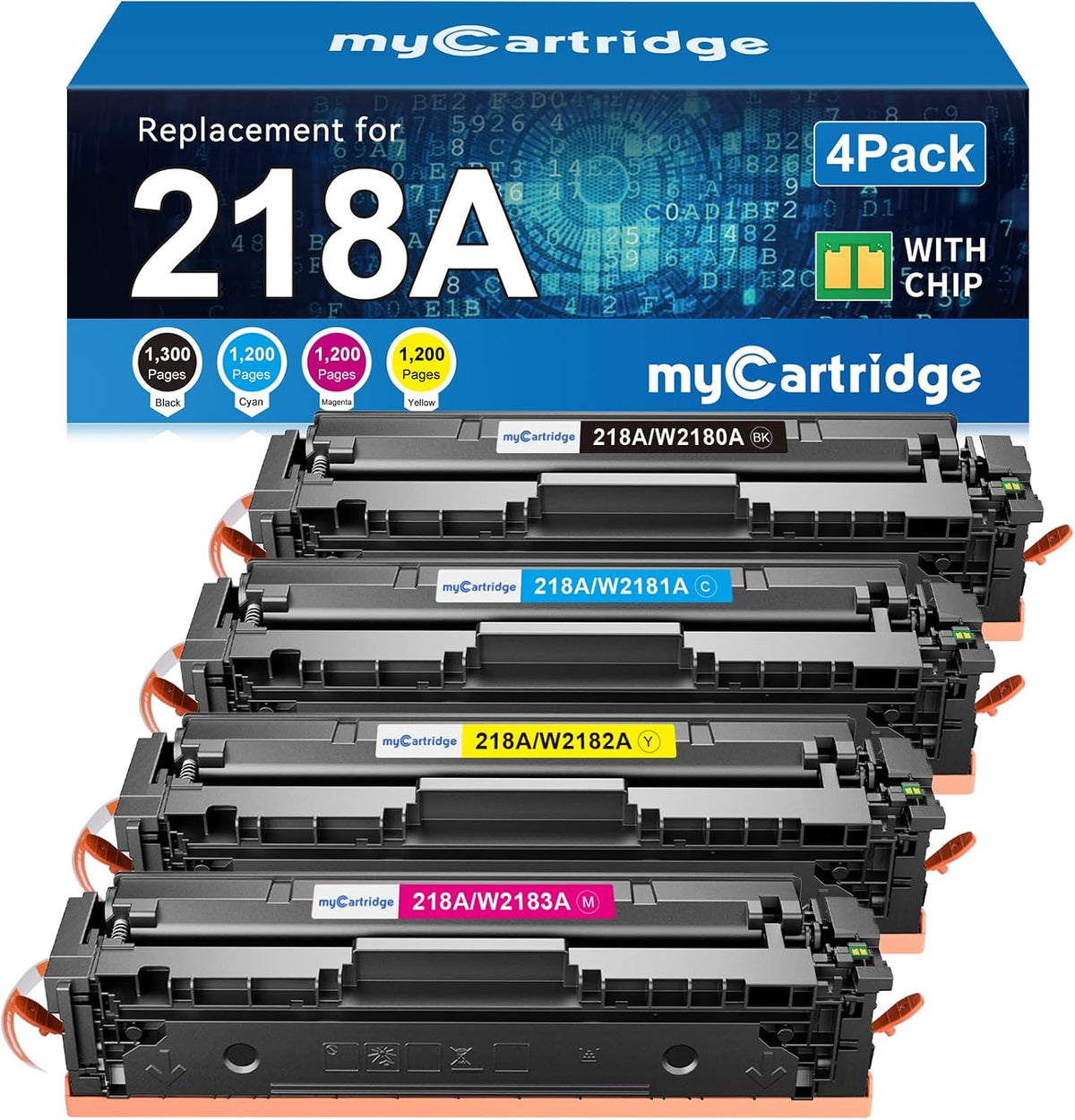 Cartuchos de tóner 218A, paquete de 4 (con chip), repuesto compatible para HP 218A 218X para Color LaserJet Pro 3201dw MFP 3301fdw 3301cdw 3301sdw. Tinta para impresora W2180A W2180X de alto rendimiento (BCMY, paquete de 4).