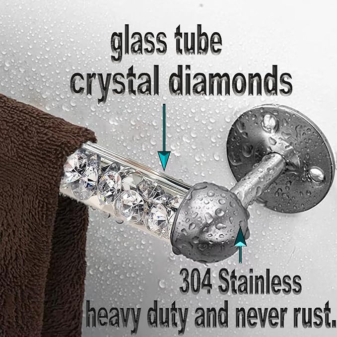 Barras para Toallas de Vidrio Diamante MEETART – Juego de 2 Varillas Montadas en Pared de 39.4 cm para Baño