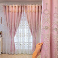 Amidoudou European Double Layer Curtains with Valances - 3D Flower Embroidered Sheer & Blackout - Grommet Top - 54x96 Inch - Pink (1 Pair)