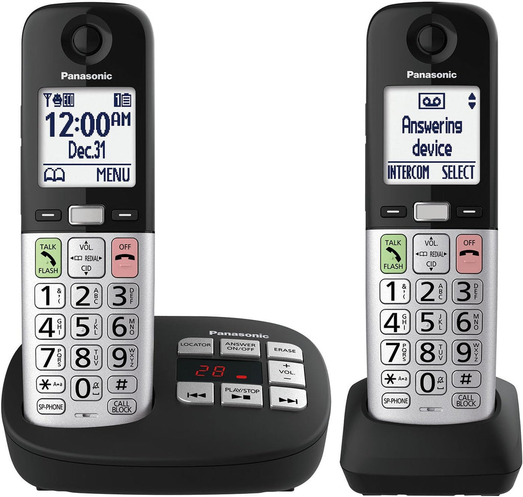 USADO-Teléfono Inalámbrico Panasonic | Fácil de Usar con Pantalla Grande y Botones Grandes | Tecla de Favoritos, Linterna, Bloqueo de Llamadas, Identificador Parlante | 2 Auriculares