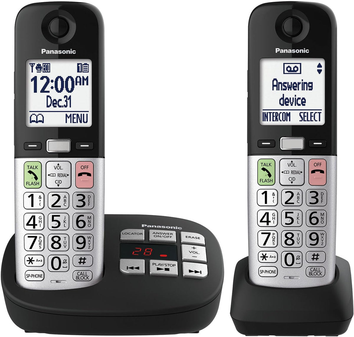 USADO-Teléfono Inalámbrico Panasonic | Fácil de Usar con Pantalla Grande y Botones Grandes | Tecla de Favoritos, Linterna, Bloqueo de Llamadas, Identificador Parlante | 2 Auriculares