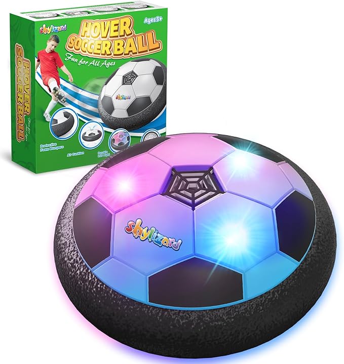 ShyLizard Balón de Fútbol Hover, Regalos de Juguetes para Niños de 3, 4, 5, 6, 7, 8 Años, Balón de Fútbol Infantil con Energía de Aire y Luz LED, Balón de Fútbol Hover para Interior para Niños de 3-5