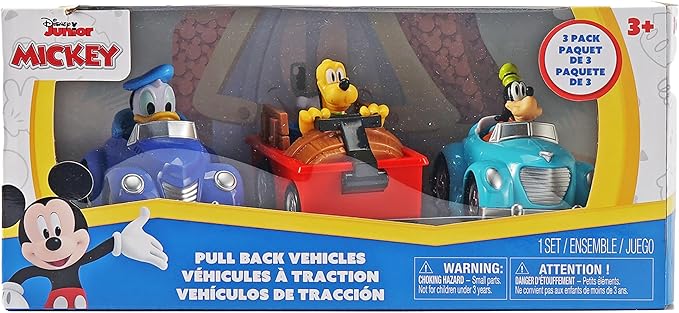 Carros de Friccion Disney Junior Pack x3 — Donald, Goofy y Pluto para Ninos desde 3 Anos