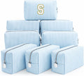 Bolsas de maquillaje sin letras Giesiery, 8 piezas azules de seersucker
