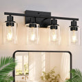 4-Light Bathroom Vanity Light Fixture - Matte Black Modern Wall Lamp with Clear Glass Shades - 23" L - UL Certified - Up/Down Mounting - For Mirror, Bedroom, Living Room - 36-Month Warranty