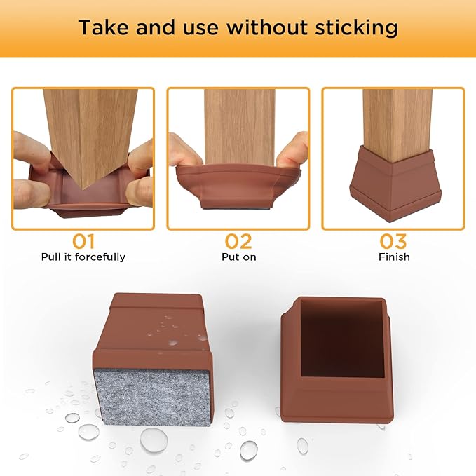 16 protectores cuadrados para patas de silla, fundas de silicona para patas de silla, protectores de patas de muebles con fieltro, almohadilla móvil para patas de mesa, protege el suelo de arañazos.