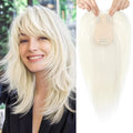 Flufymooz 100% Real Human Hair Toppers, 12 Inch Human Hair Toppers for Thinning Hair Large Hand-woven Area 360° Coverage Natural Hairpiece Wiglet for Women Daily 5"x3" Silk Base (White Blonde)
