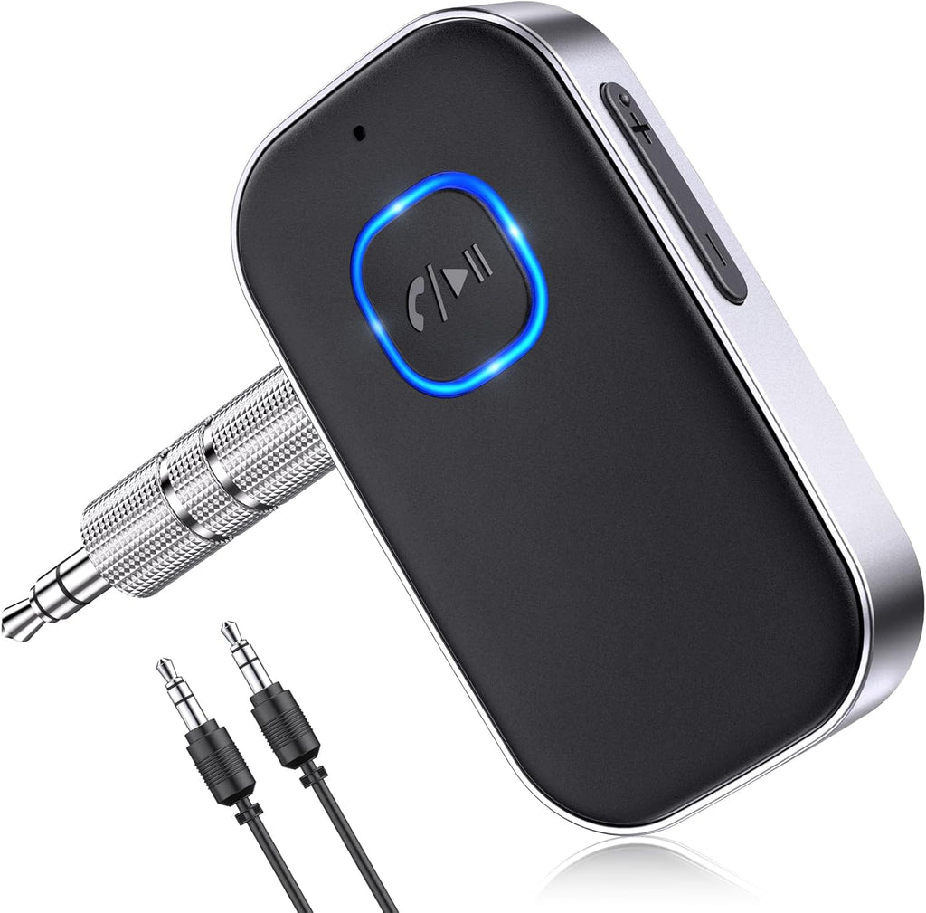 COMSOON Bluetooth Receiver for Car, 3.5mm AUX Bluetooth Car Adapter | Noise Cancelling, Wireless Audio Receiver for Home Stereo/Wired Headphones, Hands-Free Call, 16H Battery Life, Black+Silver