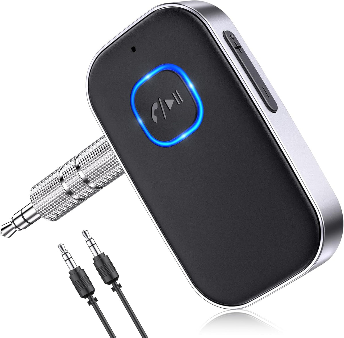 COMSOON Bluetooth Receiver for Car, 3.5mm AUX Bluetooth Car Adapter | Noise Cancelling, Wireless Audio Receiver for Home Stereo/Wired Headphones, Hands-Free Call, 16H Battery Life, Black+Silver