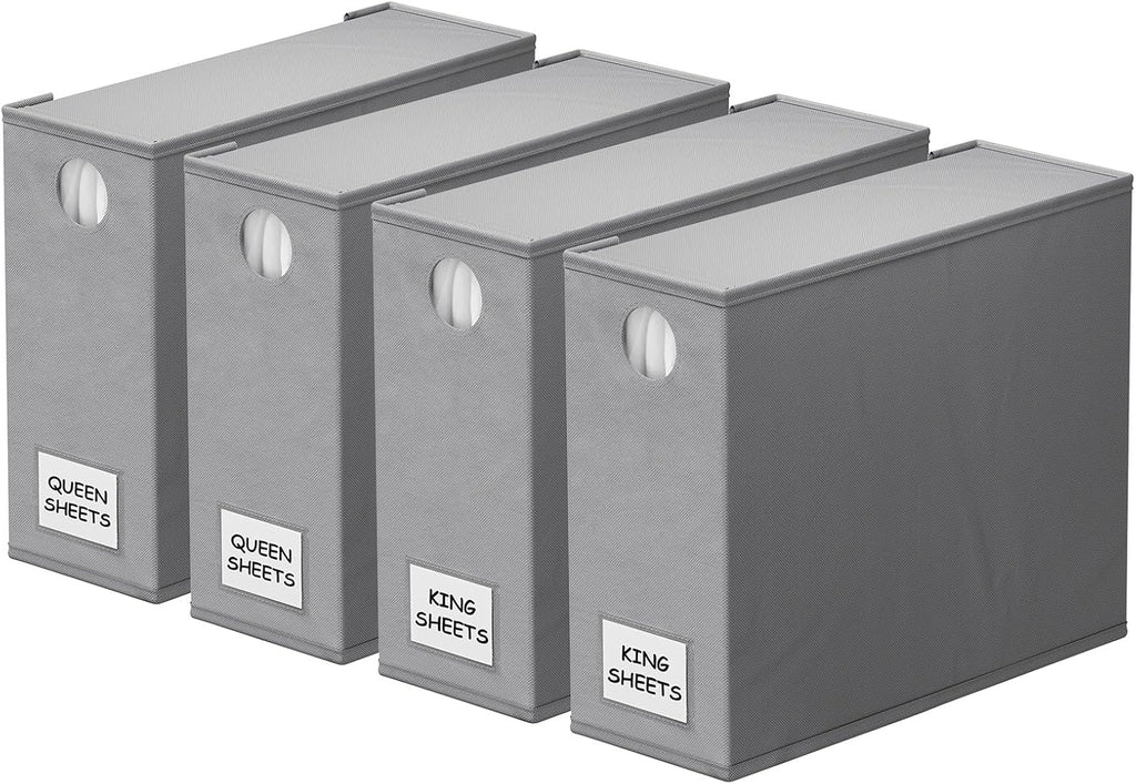 Organizadores de Sábanas SpaceAid Pack 4 – Plegables XL con Ventana para Closet, Queen y King (Gris)