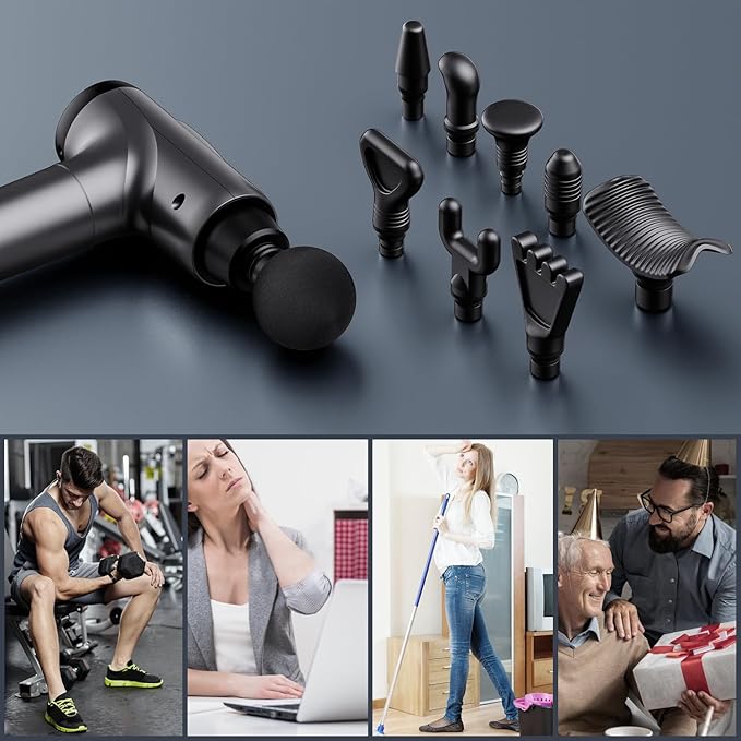 Pistola de Masaje OLsky Deep Tissue — 9 Accesorios, Alta Intensidad