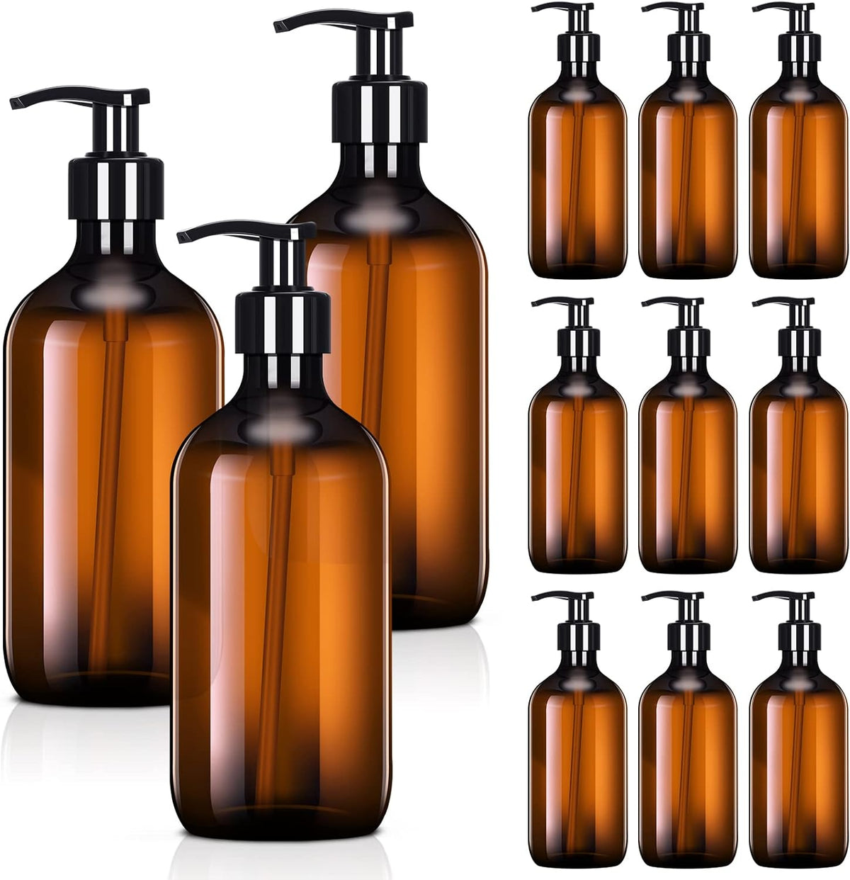 Tessco para ti Paquete de 12 Dispensadores de Jabón Ámbar Botellas Vacías de Plástico con Bomba Dispensador Envase Recargable para Champú, Gel de Jabón, Loción, Gel de Baño, Acondicionador Baño Cocina Viajes (8.5 oz)