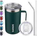 BJPKPK Taza de café aislada con 2 tapas, vaso aislado de acero inoxidable de 25 onzas con asa, tazas de café de doble pared con aislamiento al vacío, sin BPA, taza de viaje para café, té y bebidas