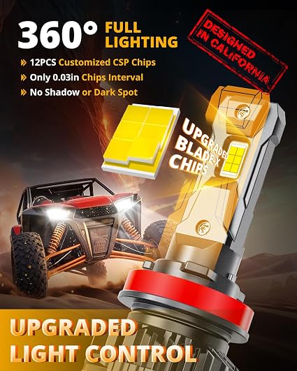 Auxbeam F22 H11 LED Faros 24,000LM 700% más Brillo | 110W 6500K Blanco Frío | H8/H9 | Sistema Enfriamiento 7 Capas | Canbus | Pack 2