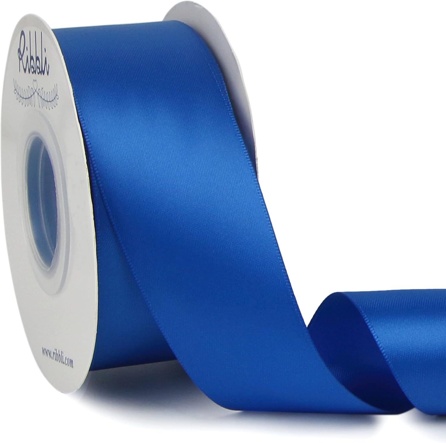 Ribbli - Cinta de satén de doble cara azul real, 1-1/2 pulgadas x 25 yardas, uso para ramo de lazos, envoltura de regalos, boda, arreglo floral