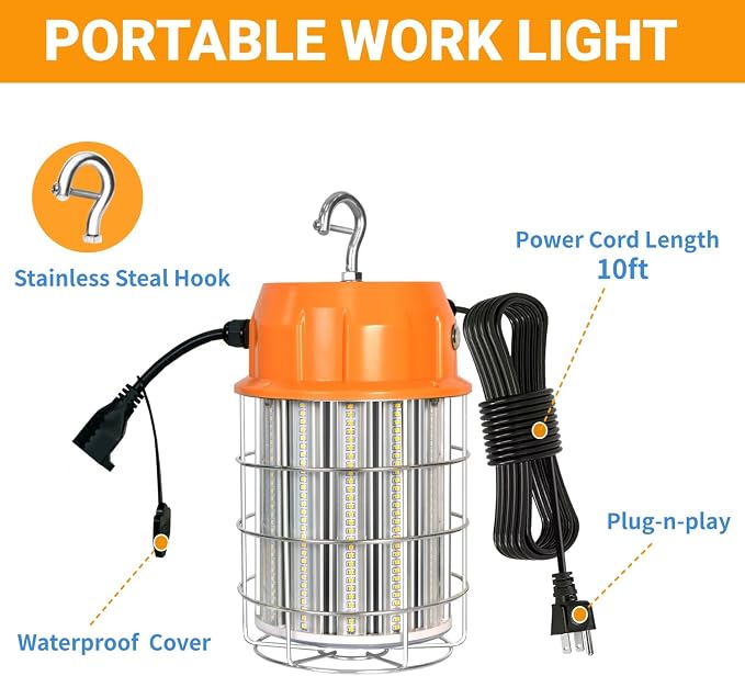 Luz de Trabajo Temporal LED 100W 13000Lm IP65 – Con Trípode Pequeño (SIN Gancho para Colgar)