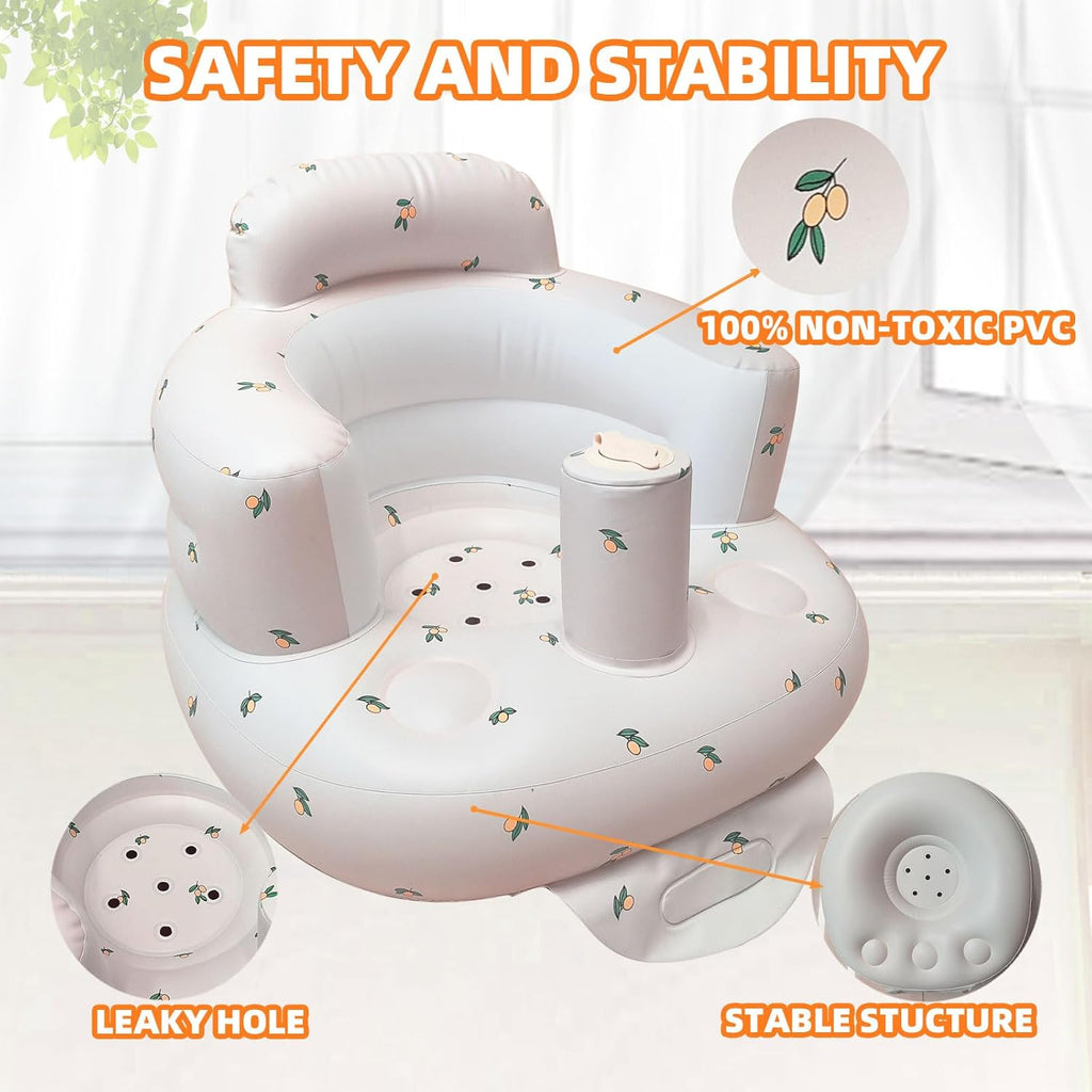 AGITVPS Asiento de bebé inflable mejorado con bandeja para bebés de 3 a 36 meses, asiento de bumbo con bomba de aire integrada con bandeja, silla de bebé, asiento de piso para bebé, aprende a sentarse y alimentar (pilar-oliva)