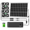 Solar Fan with Battery - 25W Solar Powered Rechargeable Outdoor Fan - 12800mAh, 540 CFM, Waterproof - For Chicken Coop, Greenhouse, Shed, Garage Ventilation