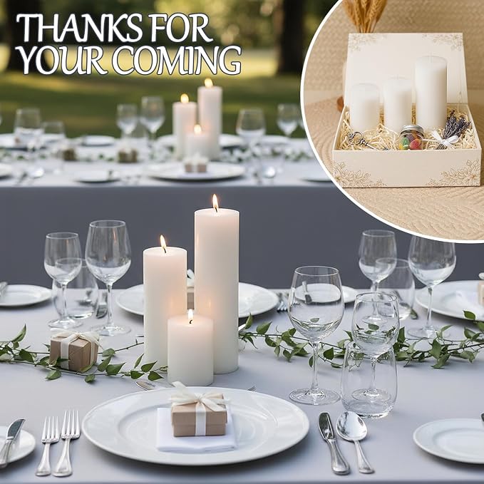 Paquete de 36 velas de pilar blancas a granel, 2 x 3, 2 x 4, 2 x 6 pulgadas, 12 de cada tamaño, sin goteo, sin humo, combustión limpia para centros de mesa de boda, decoración del hogar