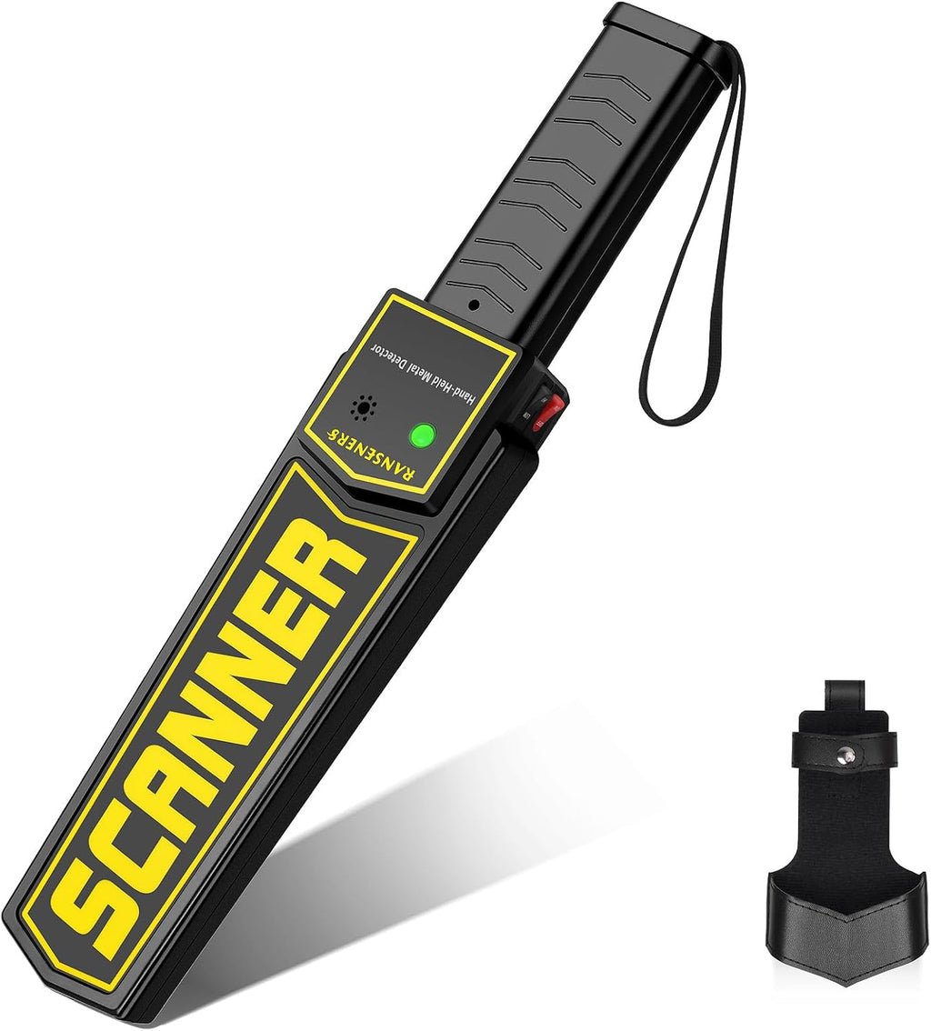 Varita Detector de Metales RANSENERS, Varita de Seguridad, Portátil Ajustable con Alertas de Sonido y Vibración, Detecta Armas Cuchillos Tornillos (Alta Sensibilidad, Negro)