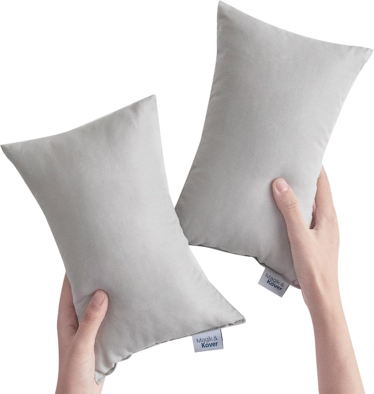 Mini Almohadas de Viaje Magik Kover Pack x2 — 28 x 18 cm con Etiqueta de Nombre, Color Gris