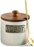 Azucarero LYEOBOH, recipiente de cerámica para azúcar con tapa y cuchara, 425 ml (15 oz) para accesorios de cafetería, tarro de azúcar para encimera, Azucarera Farmhouse Home and Kitchen, blanco