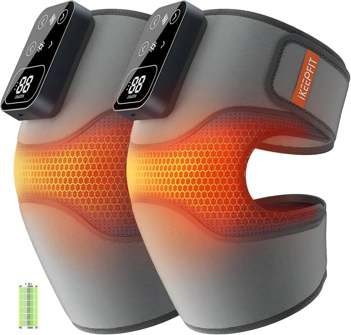 Masajeador de Rodilla Inalámbrico MAXwarm 4.0 – Calor y Vibración, 5 Niveles de Calor, 3 Modos | Par, Gris