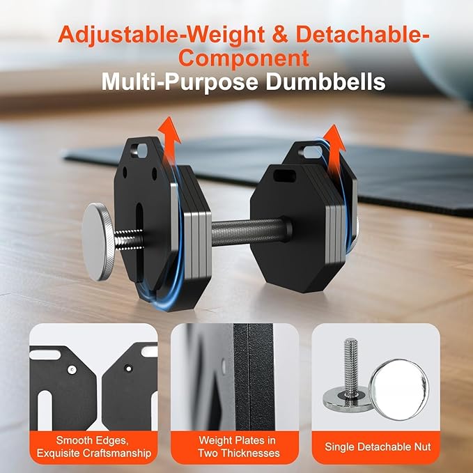 AOC Pilates Par de Barras para Mancuernas Ajustables Universales – Para Discos de 1", Gym en Casa