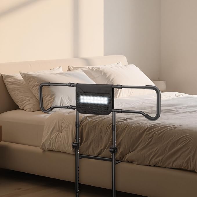 Barandal de Cama para Adultos Mayores con Luz Sensor y Mango Antideslizante Ajustable