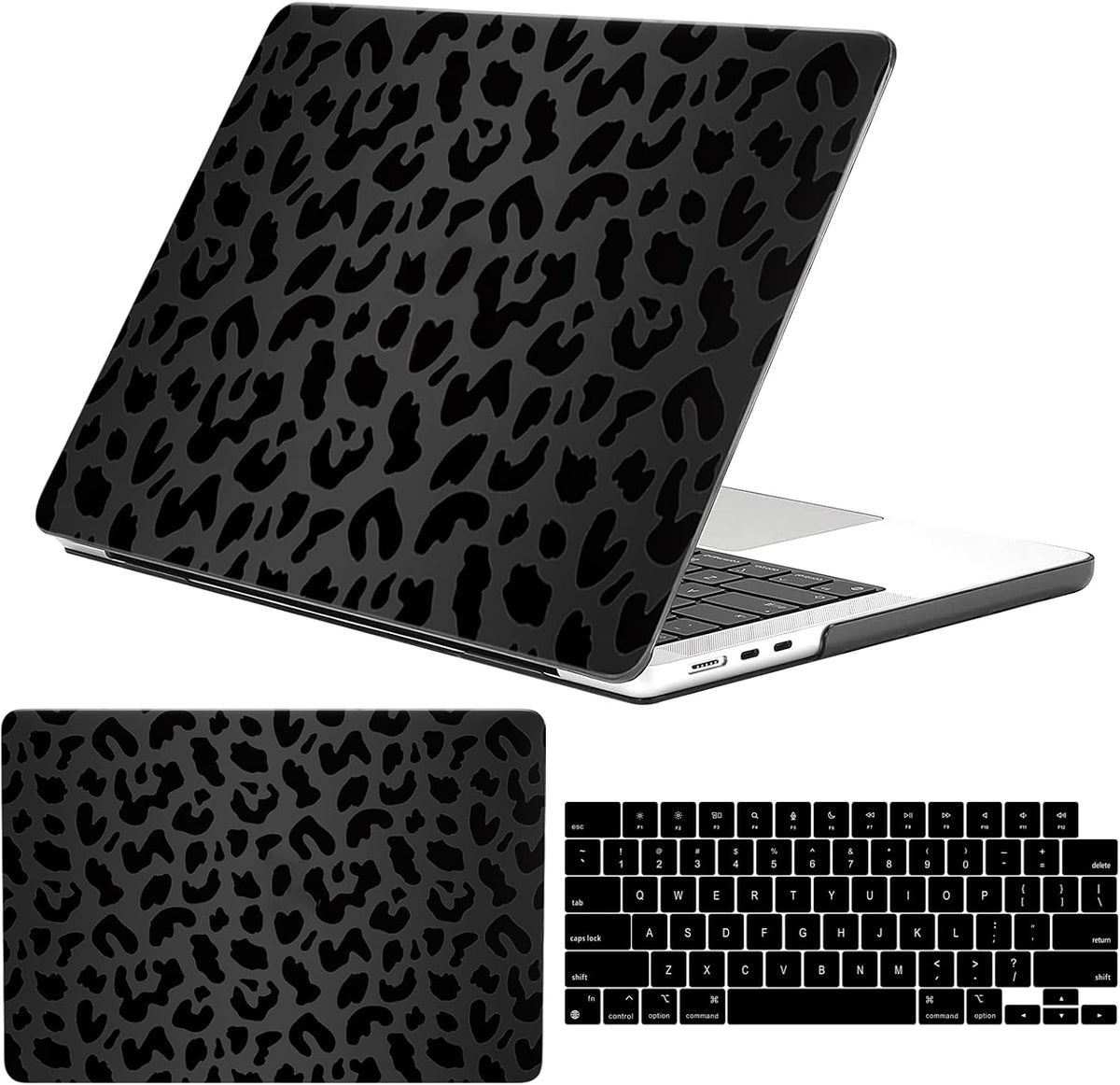 Funda GABraden compatible con MacBook Air de 13,6 pulgadas (modelos 2022-2025: M4 A3240, M3 A3113, M2 A2681), carcasa rígida protectora resistente para portátil y funda para teclado de MacBook Air de 13 pulgadas (estampado leopardo negro/guepardo).