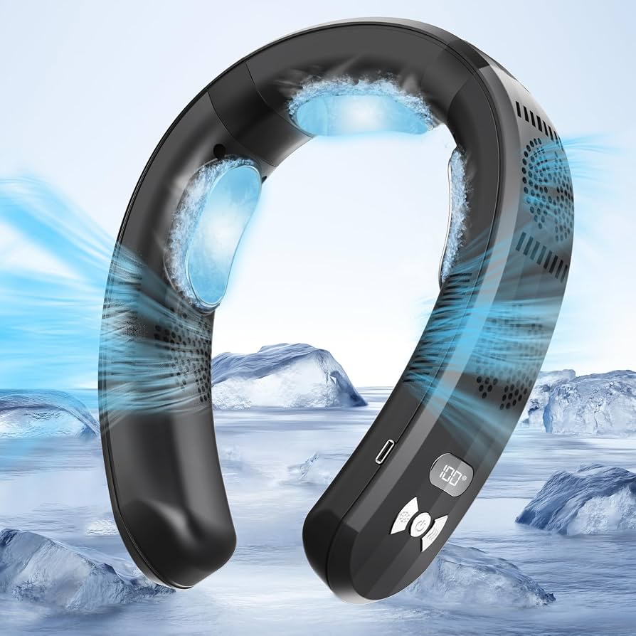 Ventilador de cuello portátil con aire acondicionado, versión limitada de larga duración con 3 placas de enfriamiento mejoradas en 2026, aire acondicionado de cuello, ventilador personal recargable sin aspas, 3 modos, ideal para viajes