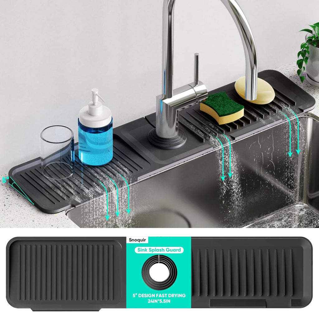 Tapete de Fregadero de Cocina 24 Pulgadas MMIZOO — Silicona Autoescurriente con Pendiente 5°