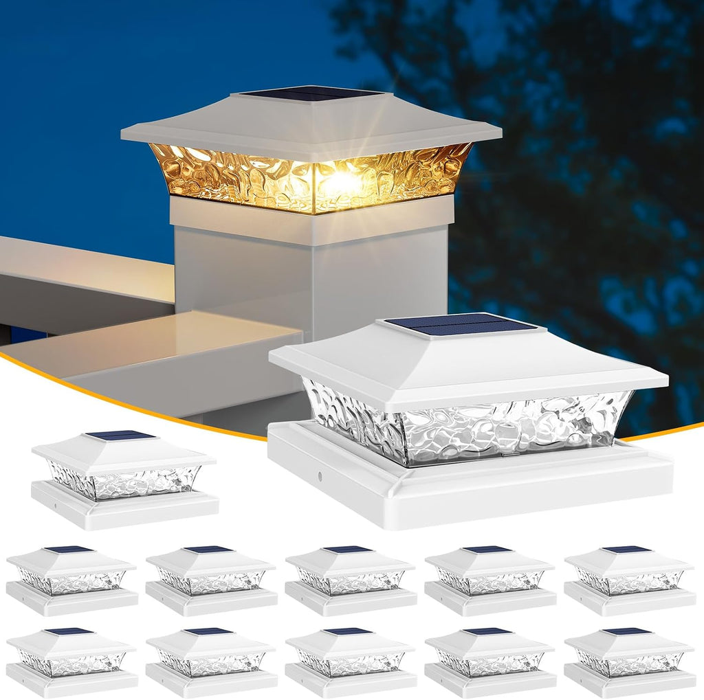 Luces Solares para Poste APONUO (12 Pack) | Para Cercas de Madera y Vinil 4x4 5x5 6x6 | IP65 Impermeable | Encendido Automático Toda la Noche | Luz Cálida/Fría | Para Deck y Jardín
