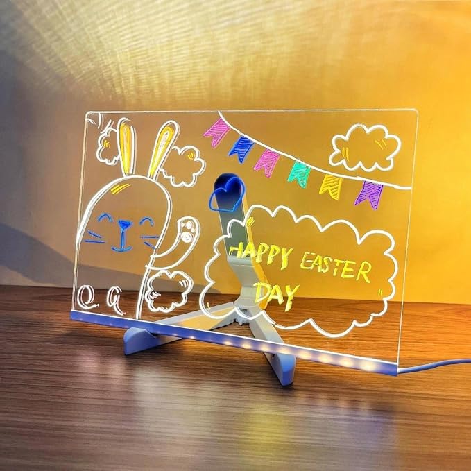 Tablero de notas LED con colores, pizarra de acrílico brillante para mensajes de texto, pizarra acrílica de borrado en seco con luz, pizarra de borrado en seco iluminado con soporte como tablero de