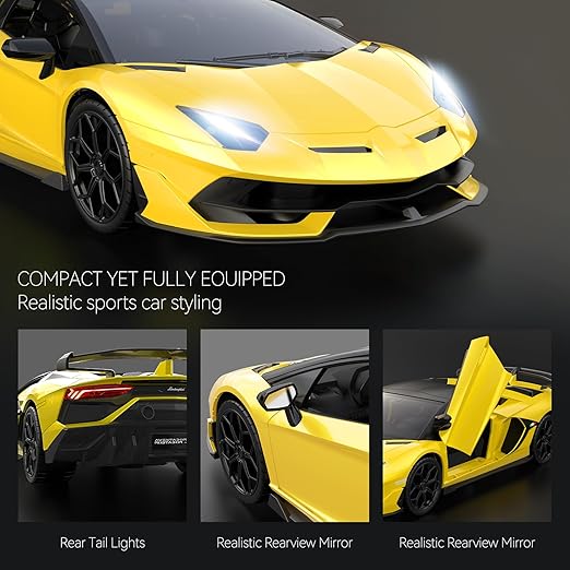 Coche teledirigido AEROQUEST Lamborghini, escala 1:14, Lamborghini SVJ, coche de juguete con licencia oficial, 15 km/h, con luz LED, modelo de 2,4 GHz para niños, niñas, adolescentes y adultos, regalo de cumpleaños, amarillo.
