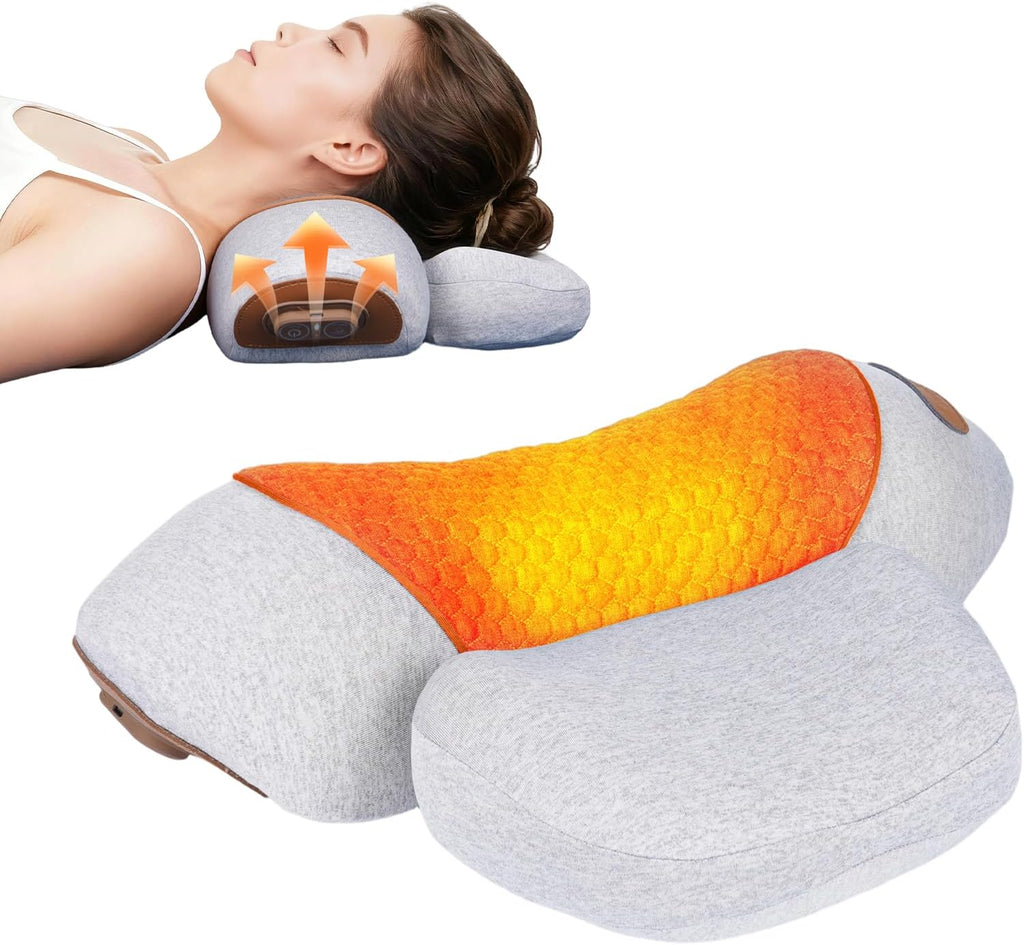 ( ARTICULO VIENE COMO SE MUESTRA EN LA SEGUNDA IMAGEN ) Almohada de Traccion Cervical 2026 | 3 en 1 con Terapia de Calor | Espuma Viscoelastica | Alivio Cuello Hombro | Gris