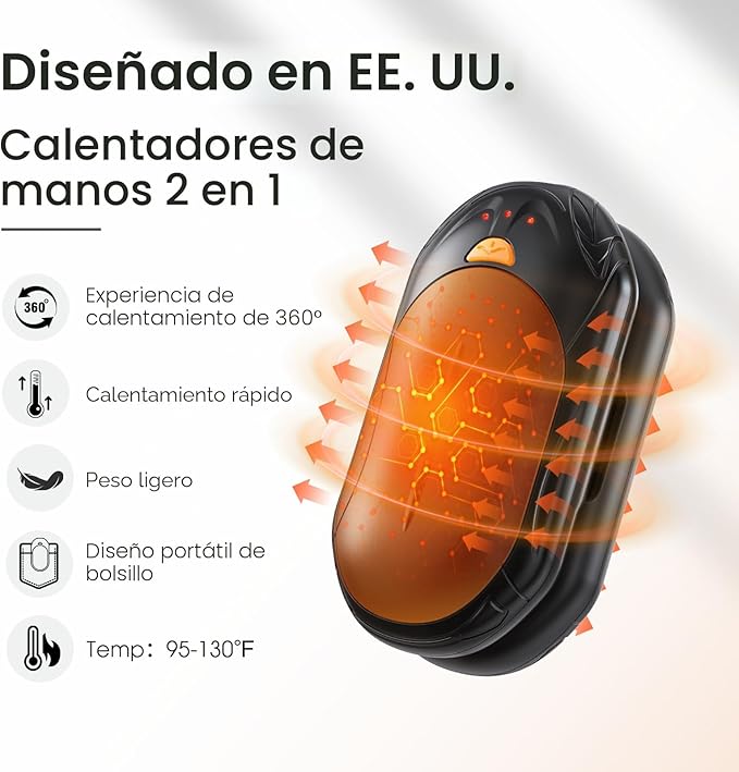 Calentadores de manos recargables con IA (paquete de 2), calentadores de manos eléctricos con chips inteligentes de IA, 20 horas de calor seguro, calentador de bolsillo portátil, regalos para Navidad, actividades al aire libre, caza, golf y camping.