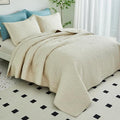 Juego de Colcha 100% Algodón Queen/Matrimonial – 90x98 Pulgadas, Color Beige, Super Suave y Ligera | 3 Piezas con 2 Fundas de Almohada