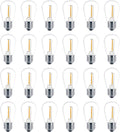 Paquete de 24 bombillas LED de repuesto Meconard S14, resistentes a roturas para exteriores, 1 vatio para reemplazar bombillas incandescentes de cadena de 11 vatios, base de rosca mediana E26, luz blanca cálida de 2200 K, no regulables.