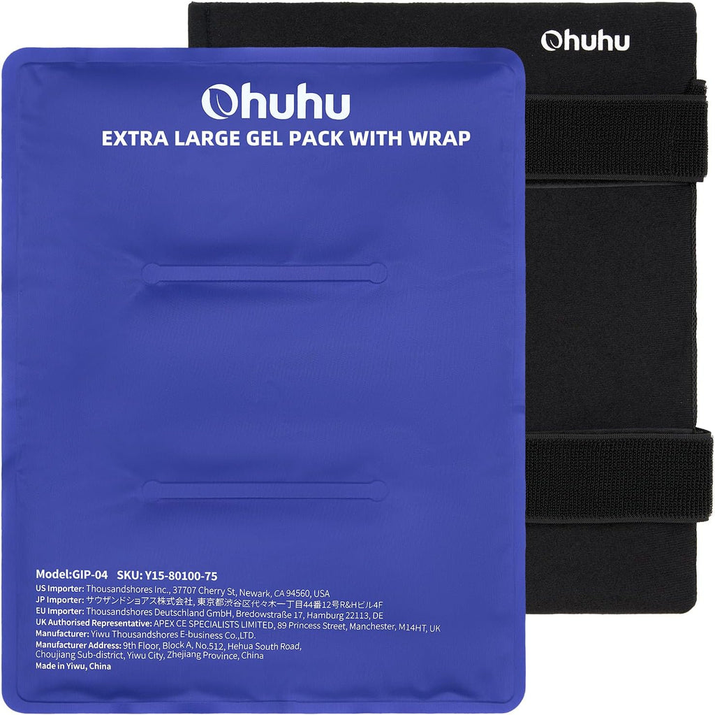 Compresa Ohuhu Caliente y Fría Extra Grande 14"x11" con Faja – Gel Reutilizable Antifugas para Espalda, Rodilla, Hombro y Cadera